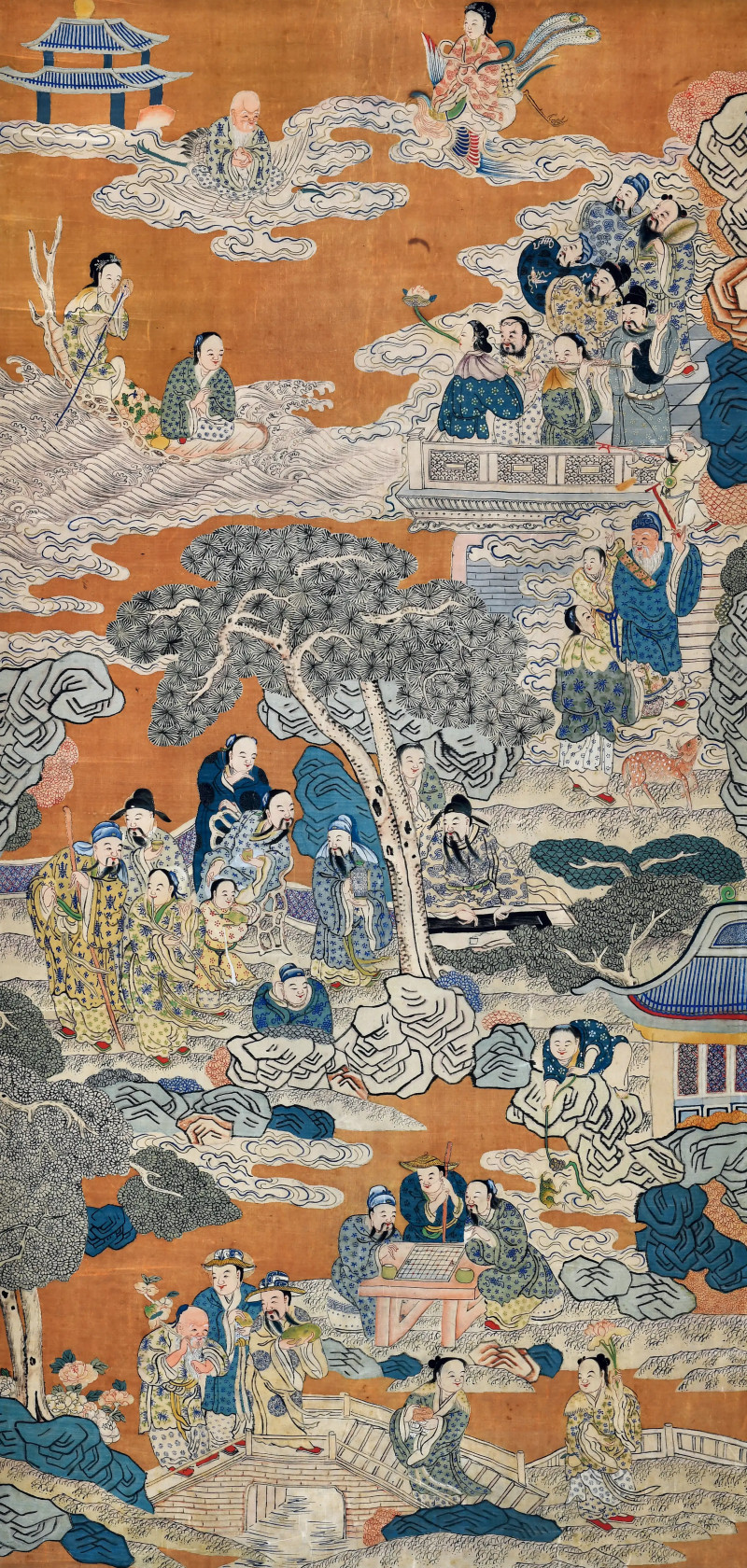 清道光 缂丝群仙祝寿立轴