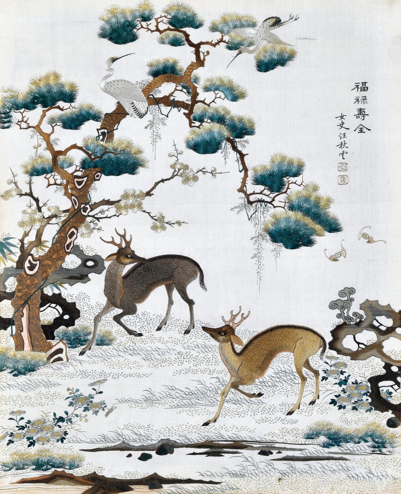 清 粤绣福禄寿全挂屏