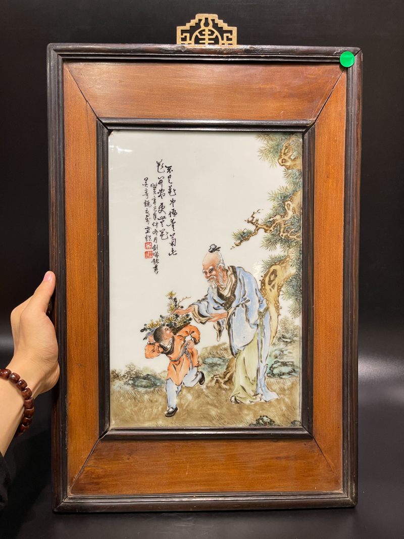 民国 粉彩高士图瓷板一对 - 图8