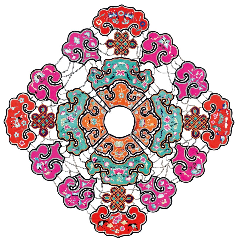 清 四合如意式花鸟纹云肩