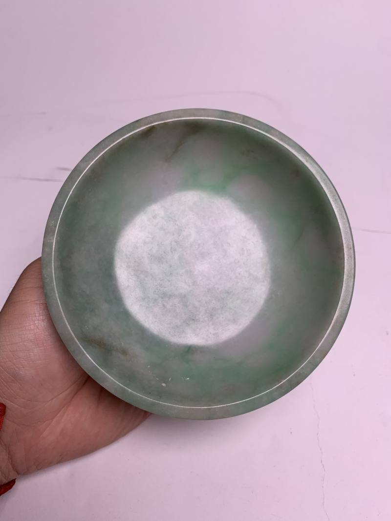 清 翡翠游环凤耳兽面纹盖炉（紫檀座） - 图7