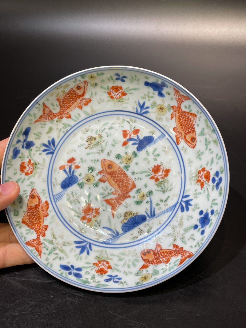 清康熙 青花五彩鱼藻纹盘一对 - 图20