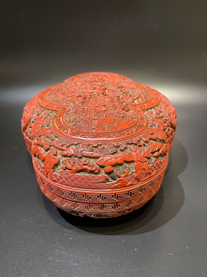 清乾隆 剔红群仙祝寿图海棠形捧盒 - 图4