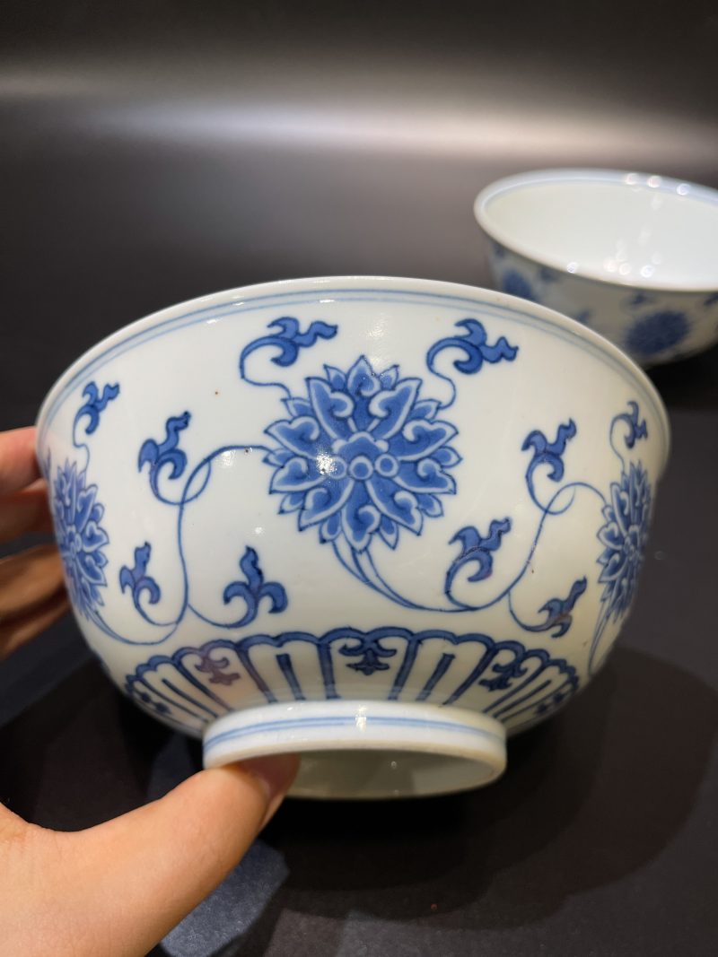 清道光 青花缠枝莲纹碗一对 - 图5