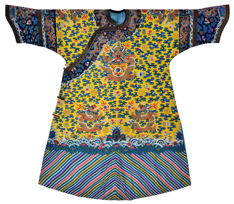 清同治 缂丝明黄十二章吉服袍