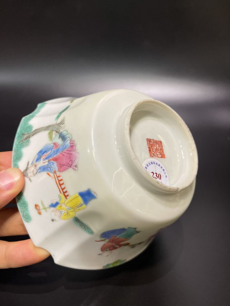 清道光 粉彩爱莲图四方碗 - 图9