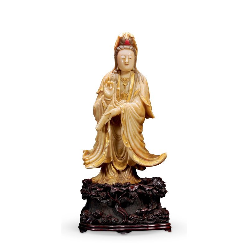 清 寿山石观音立像