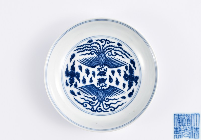 清道光 青花云凤纹盘