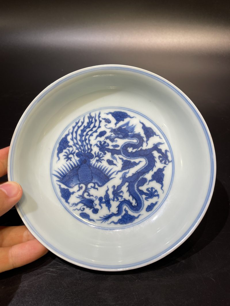 清康熙 青花龙凤纹盘 - 图3