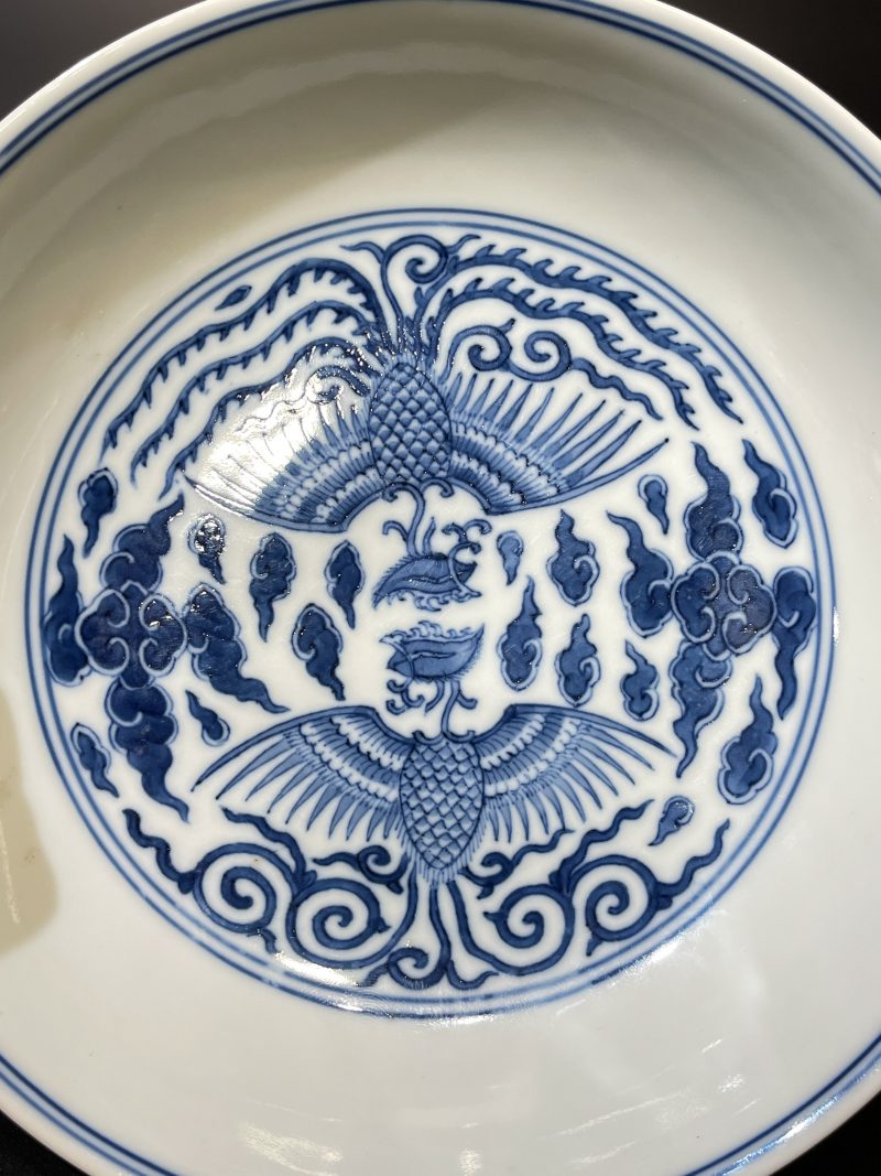 清道光 青花凤纹盘一对 - 图17