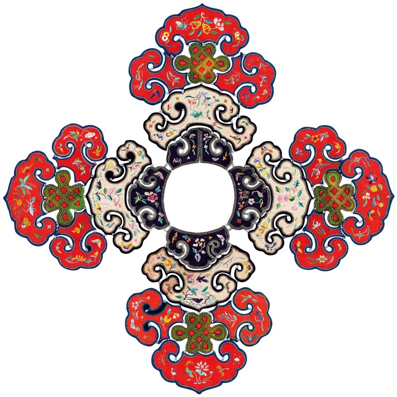 清 四合如意式花鸟纹云肩