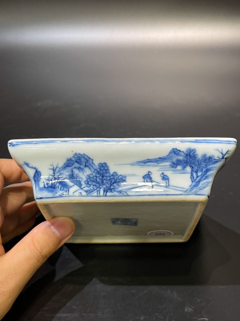 清嘉庆 青花山水人物图方盘 - 图10