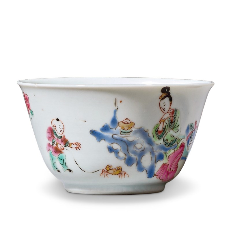 清雍正 粉彩三娘教子图杯