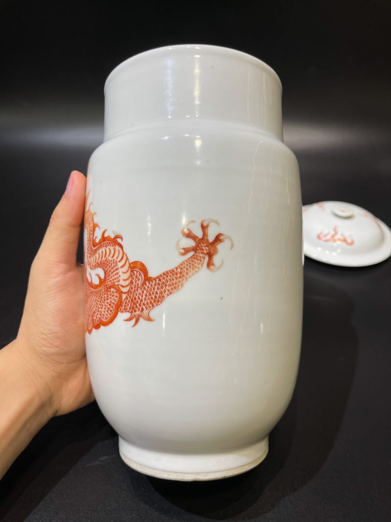 清 矾红彩云龙纹壮罐 - 图5