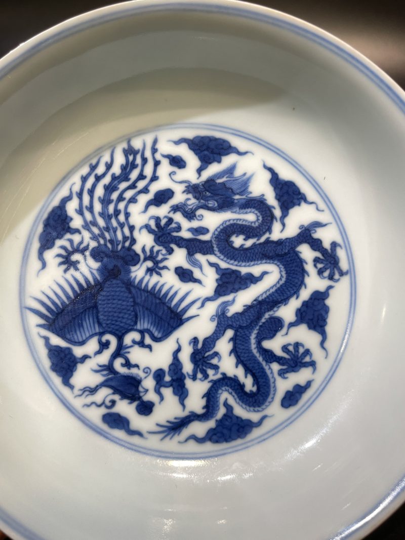 清康熙 青花龙凤纹盘 - 图4