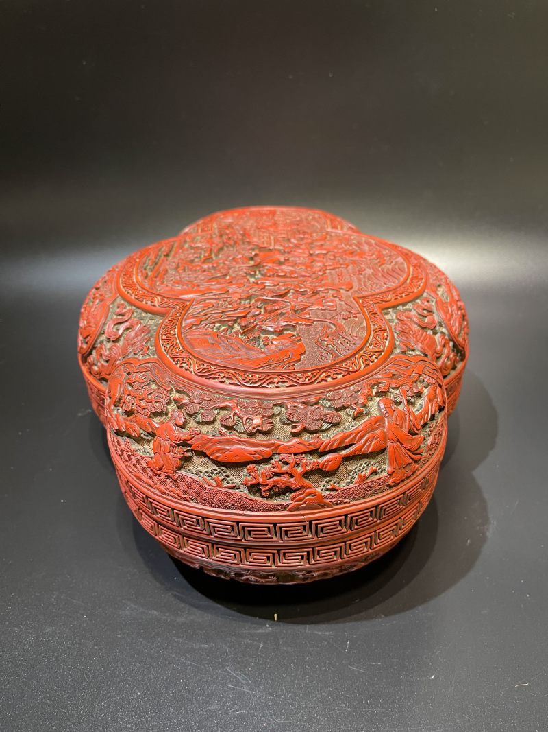 清乾隆 剔红群仙祝寿图海棠形捧盒 - 图6