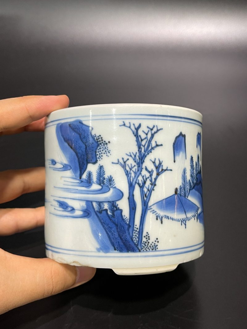 明崇祯 青花山水人物纹琴炉 - 图10