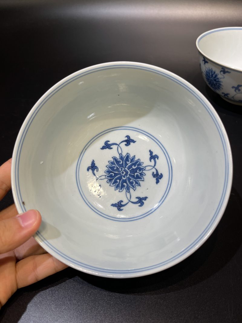 清道光 青花缠枝莲纹碗一对 - 图7