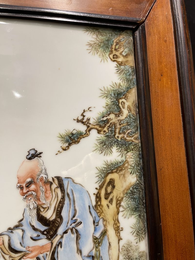 民国 粉彩高士图瓷板一对 - 图11