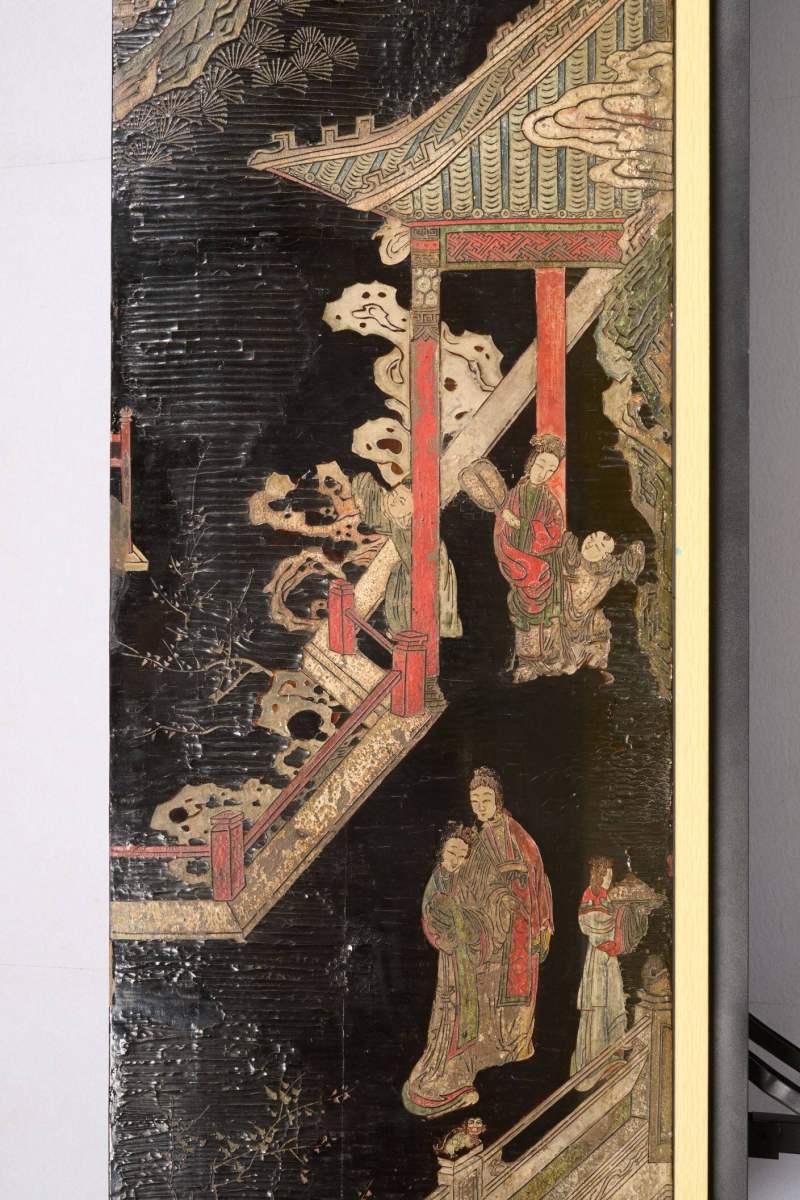 Lot1048 清康熙十二年（1673） 广作三水县知县苏嵋荣寿款彩大屏风 十二扇 - 图8