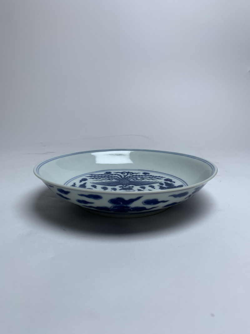 清道光 青花云凤纹盘 - 图2