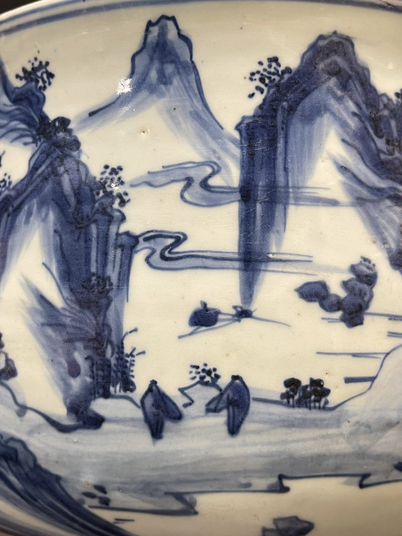 明天启 青花山水人物图铺首大炉 - 图10
