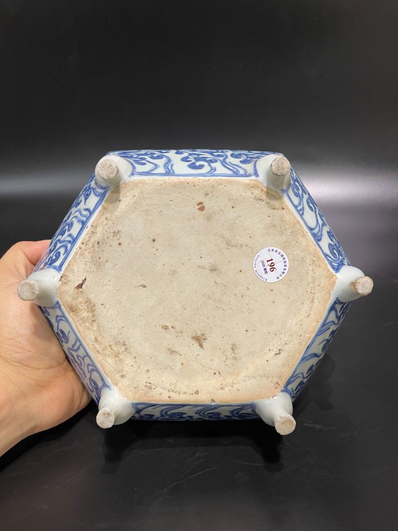 明晚期 青花落花流水六方形洗 - 图10
