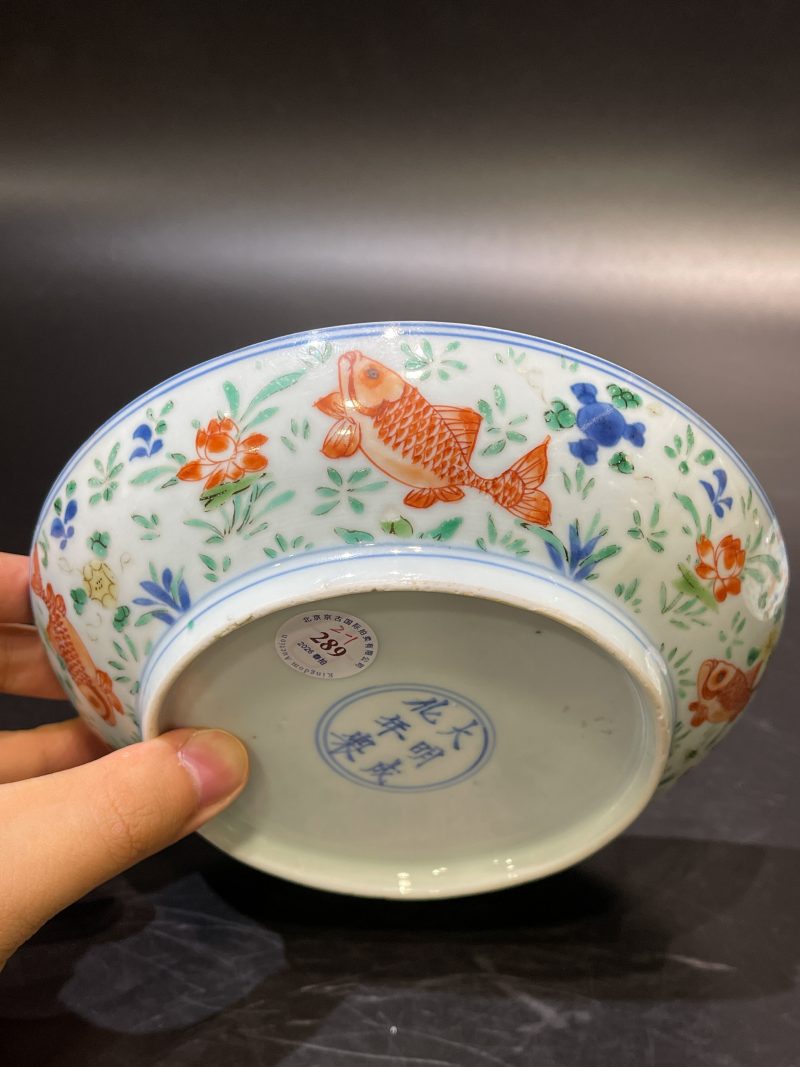清康熙 青花五彩鱼藻纹盘一对 - 图24
