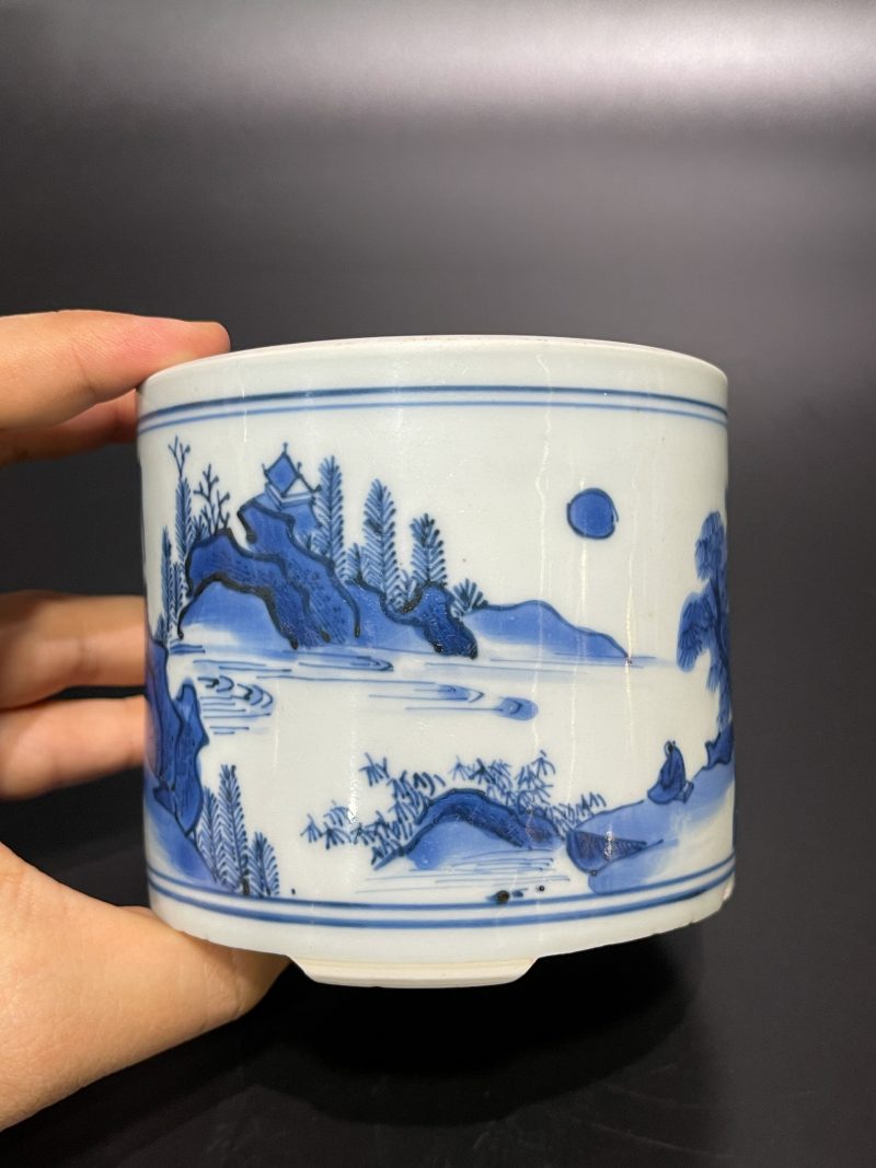 明崇祯 青花山水人物纹琴炉 - 图12