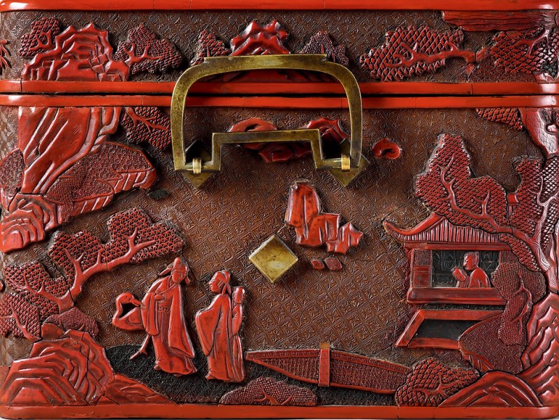 明 “黄成造”款剔红郭子仪祝寿图箱 - 图2