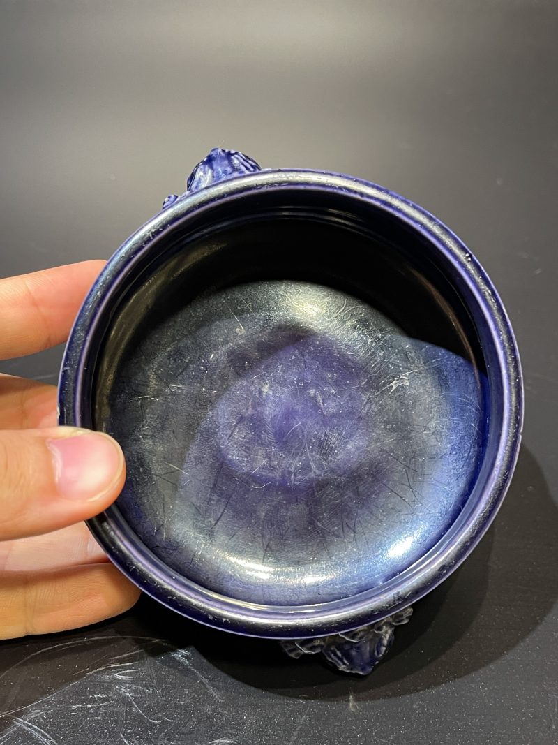 清康熙 茄皮紫釉狮耳炉 - 图7