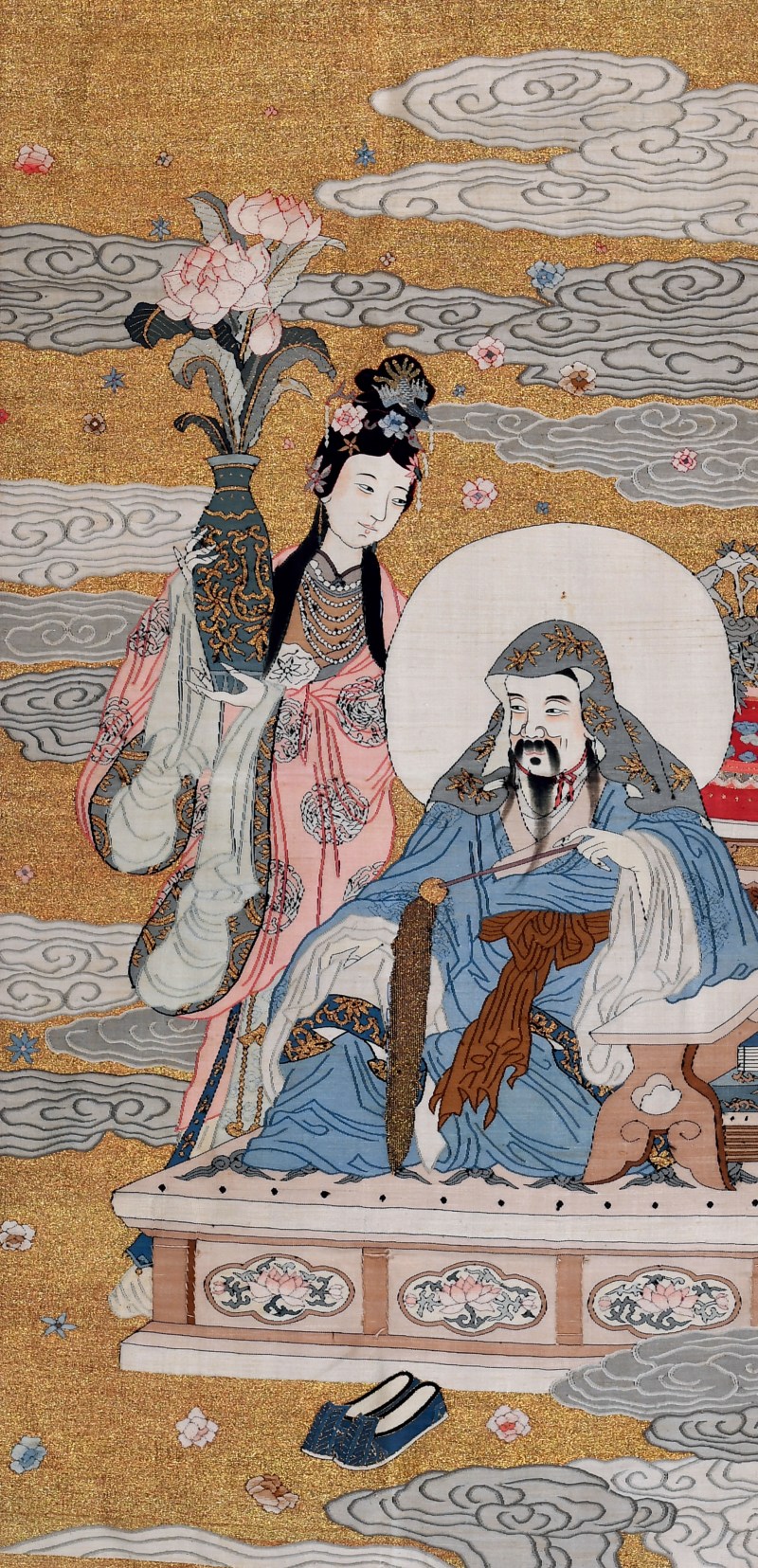 清光绪 缂丝摩羯天女挂屏