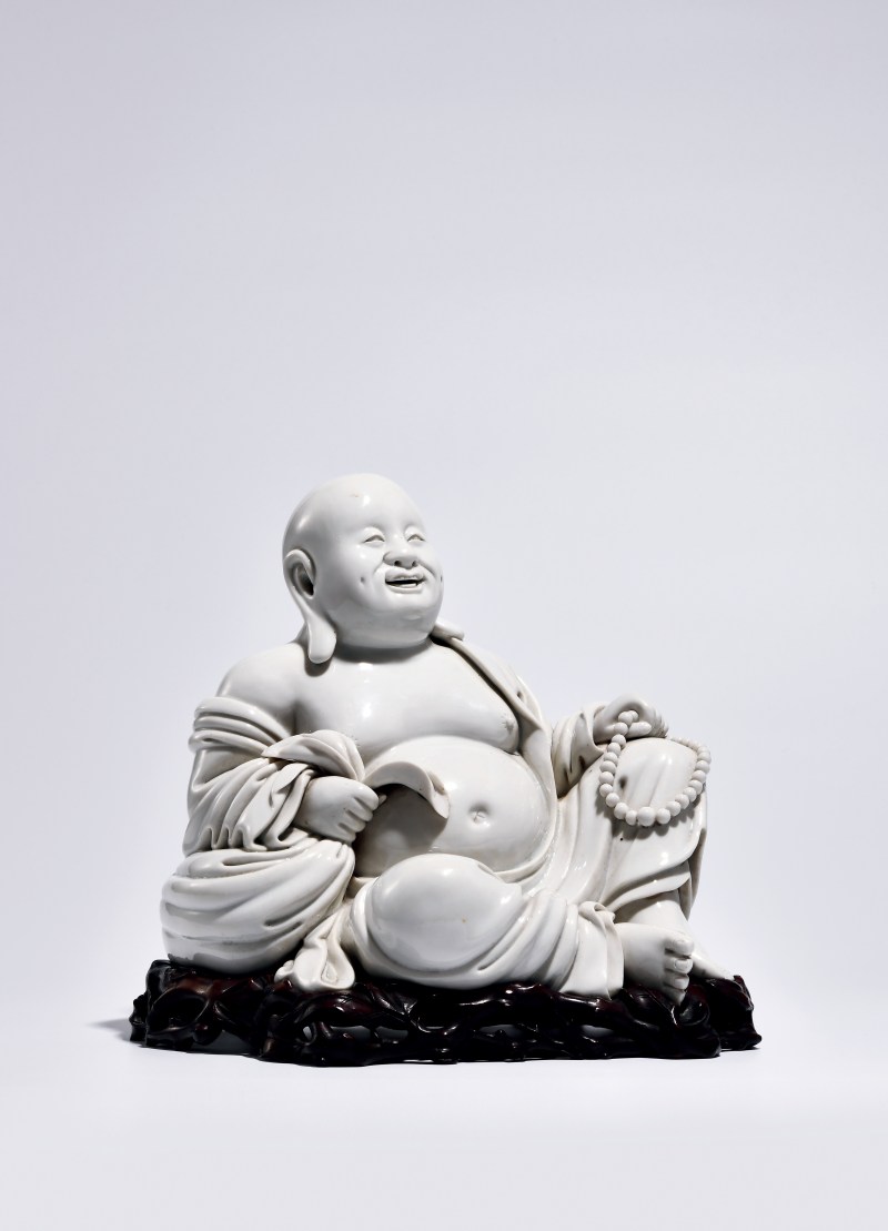 清 德化窑弥勒坐像（带木座）