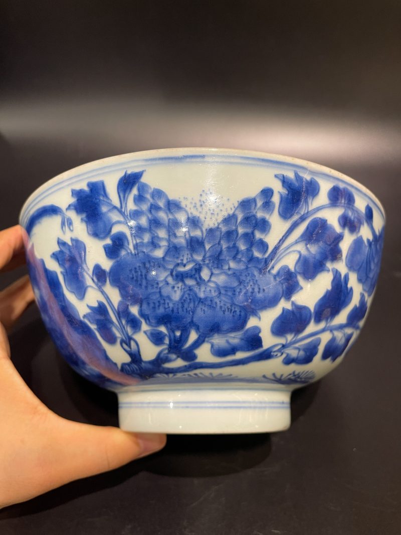 清康熙 青花锦鸡牡丹纹大碗 - 图8
