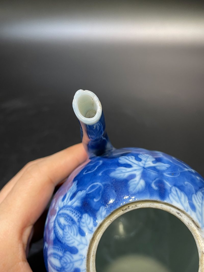 清道光 青花留白瓜瓞绵绵纹瓜棱形壶 - 图9