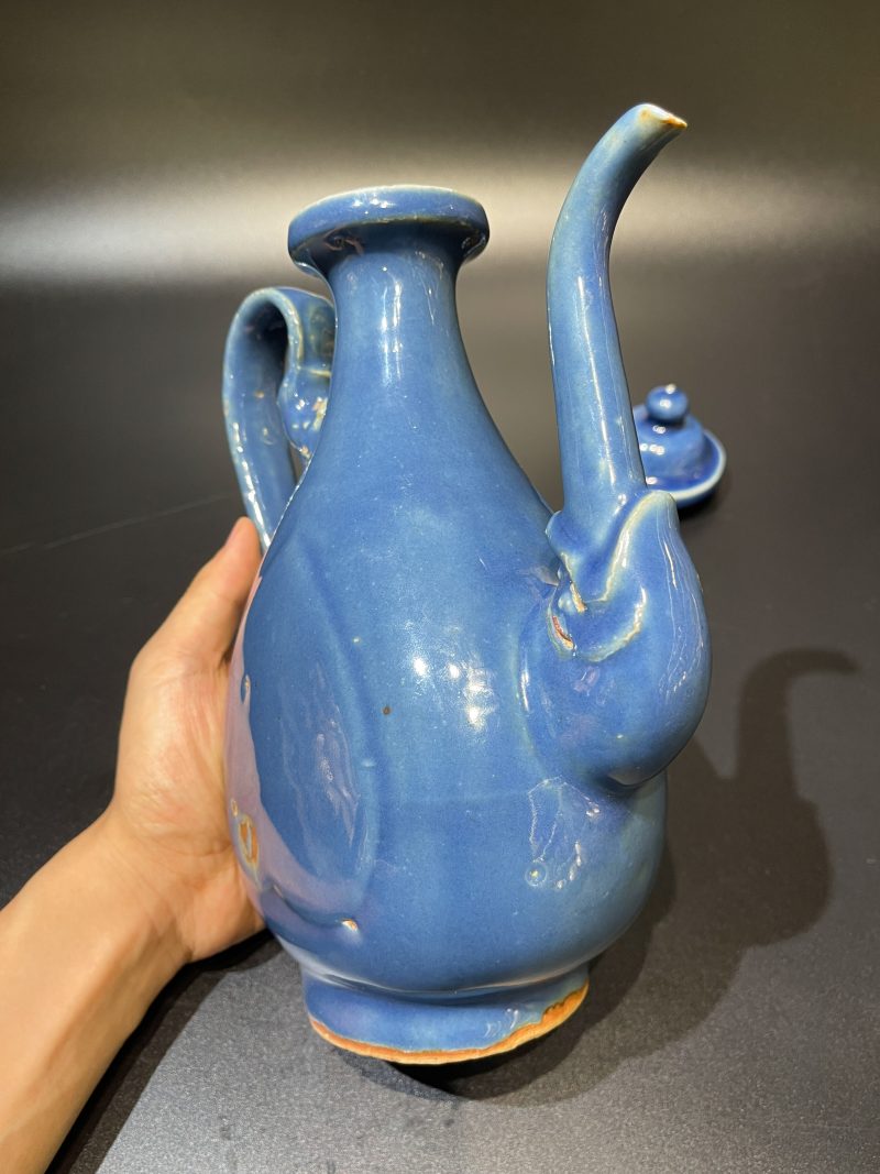 明 霁蓝釉龙首流执壶（带原盖） - 图5