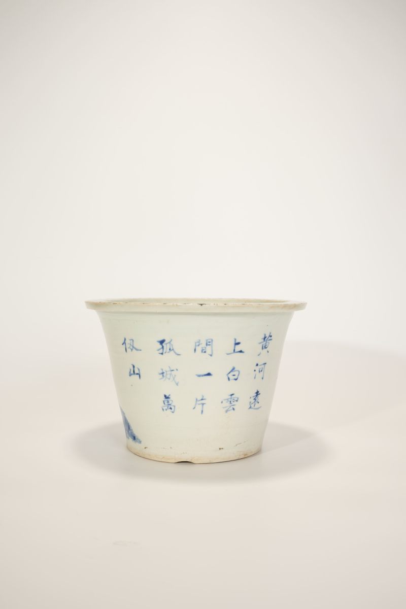 Lot819 清 青花凉州词山水诗文花盆 - 图6