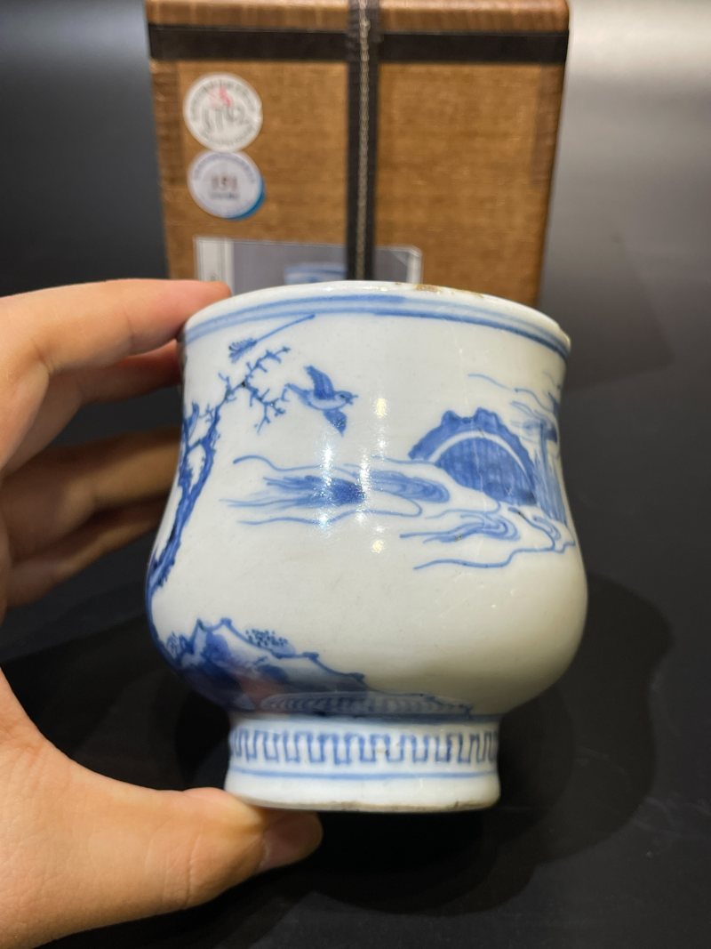 明晚期 青花射猎图觯式琴炉 - 图7