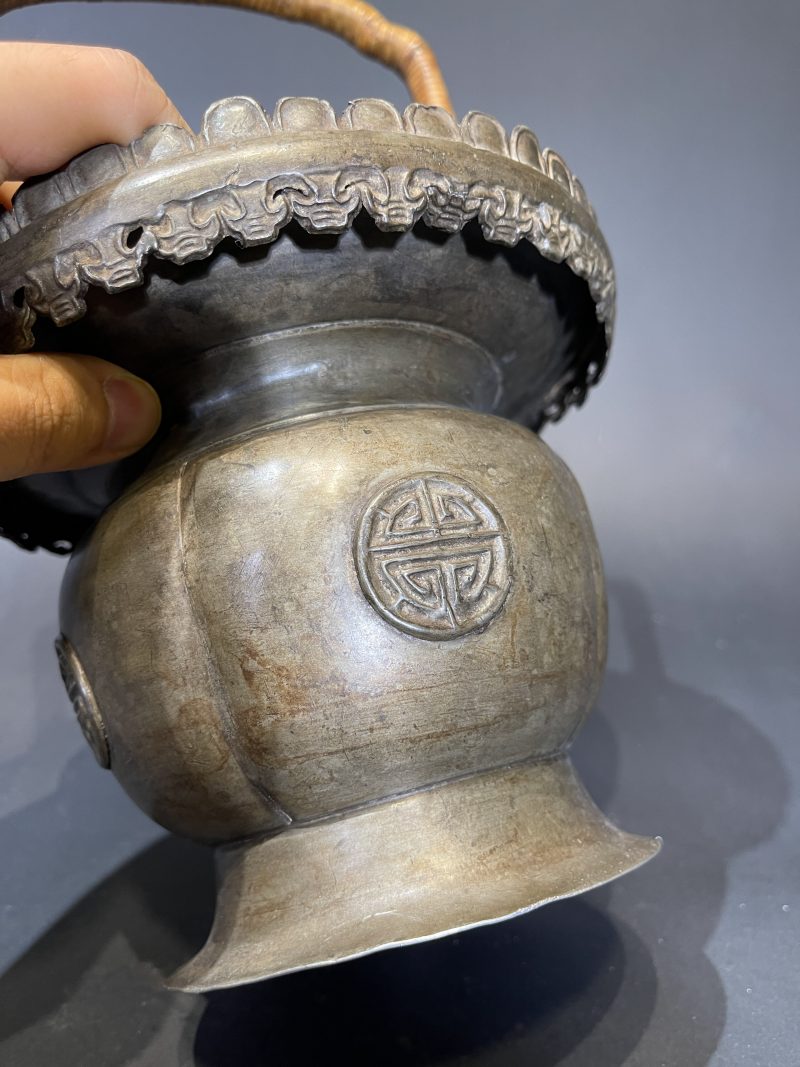 清 铜提篮式温酒器 - 图8