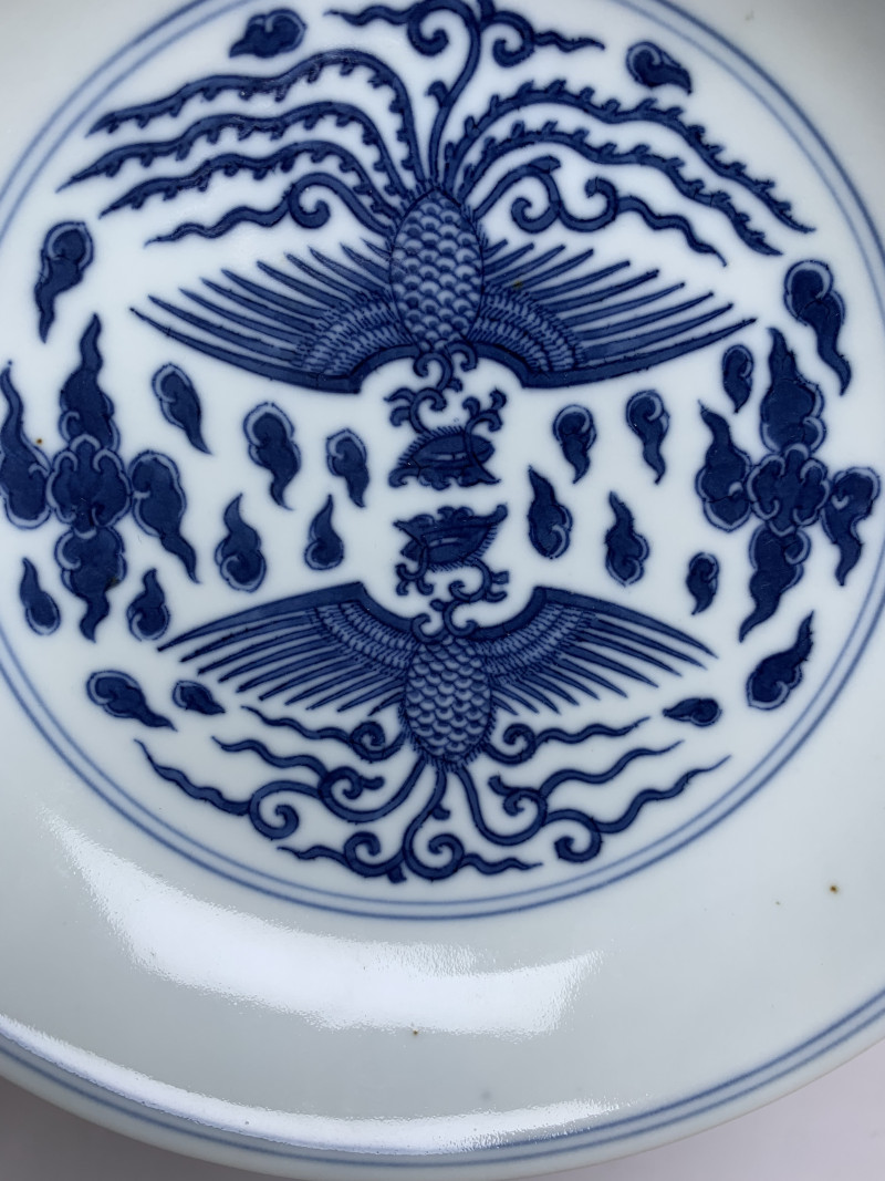 清道光 青花云凤纹盘 - 图4