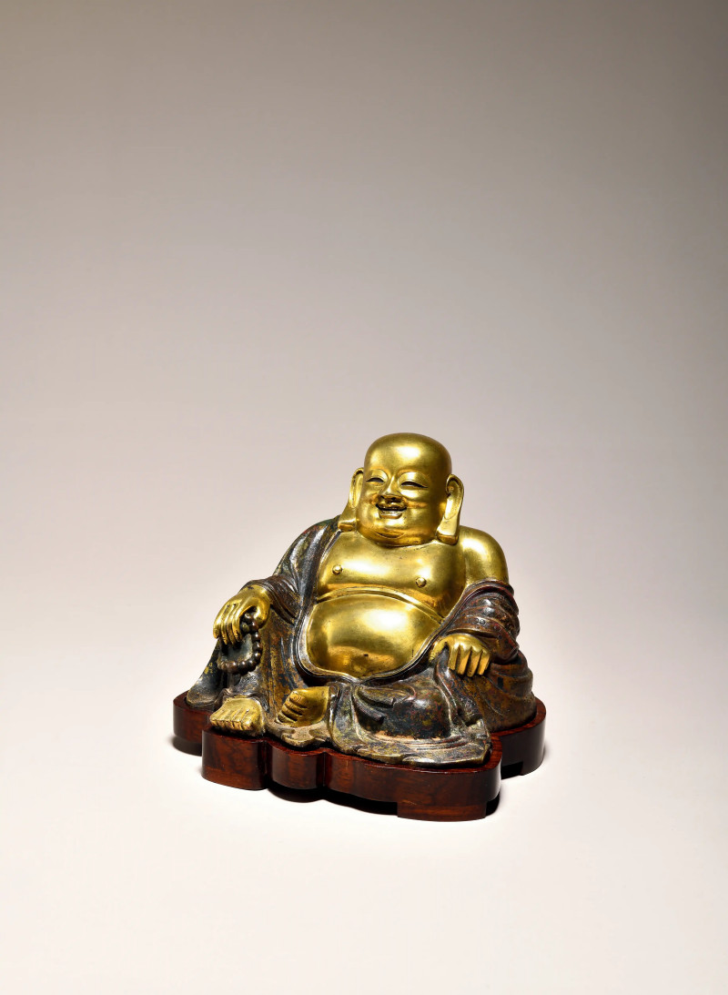 明 铜局部鎏金弥勒佛坐像