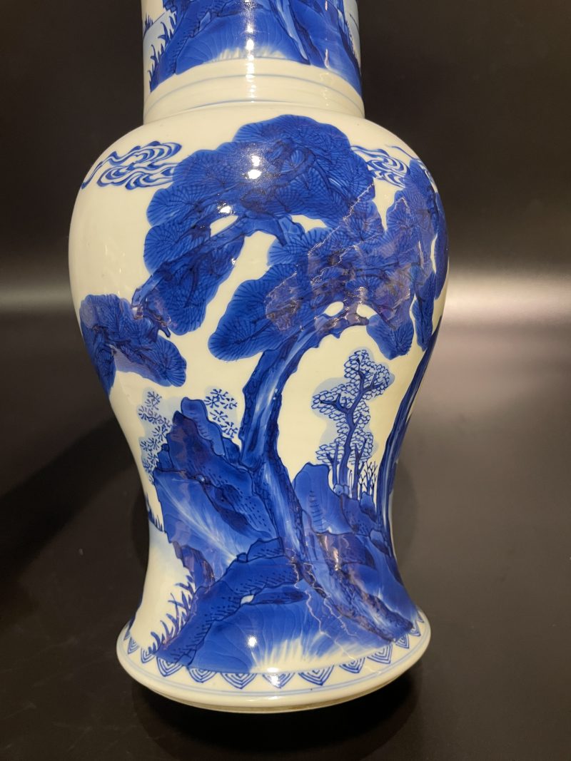 清康熙 青花山水鹤鹿同春凤尾尊 - 图12