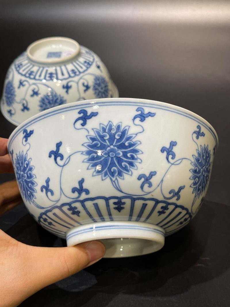 清道光 青花缠枝莲纹碗一对 - 图12