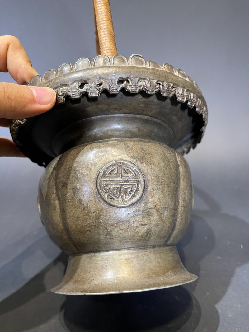 清 铜提篮式温酒器 - 图9