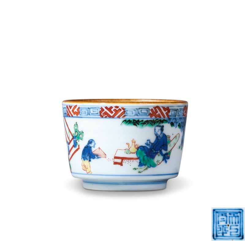 明末清初 青花五彩高士图琴炉