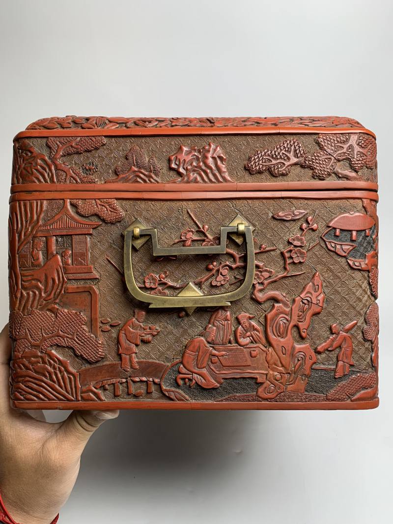 明 “黄成造”款剔红郭子仪祝寿图箱 - 图23