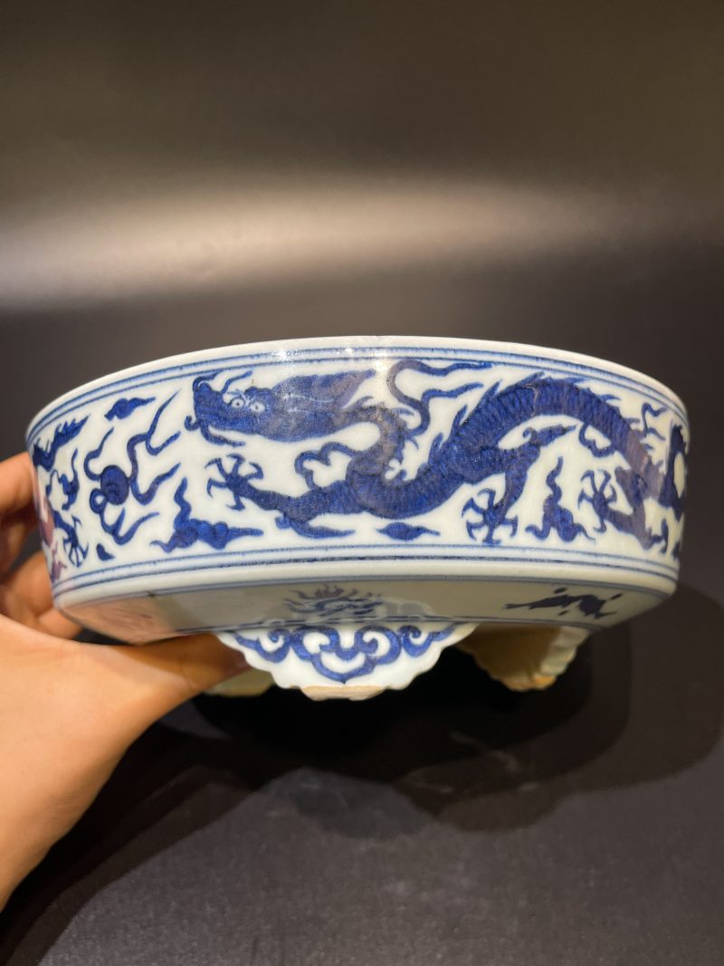明隆庆 青花龙纹三足大洗 - 图8