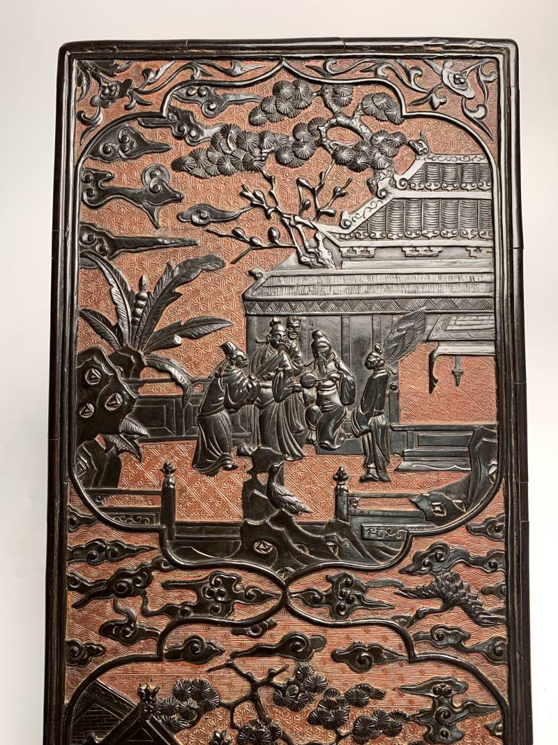 明早期 金黄地剔黑郭子仪祝寿长方盒 - 图4