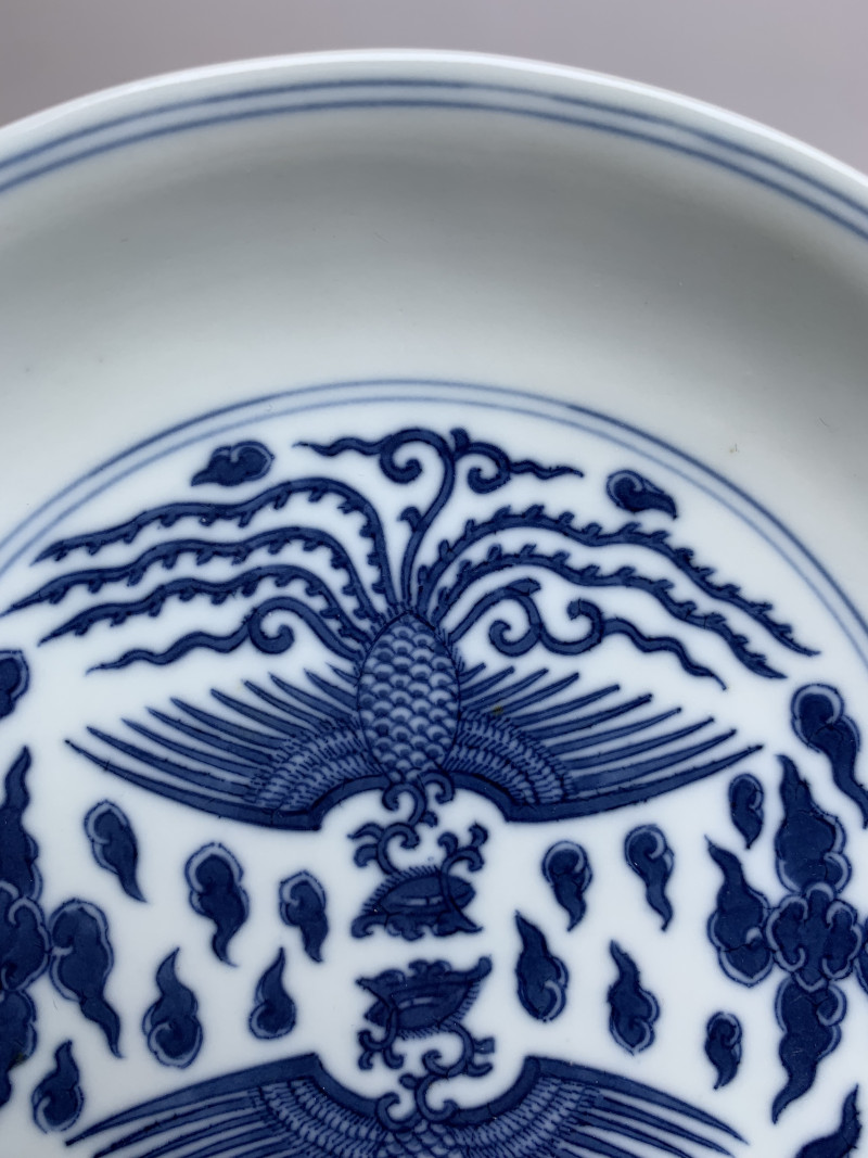 清道光 青花云凤纹盘 - 图5