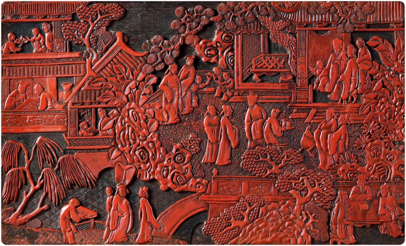 明 “黄成造”款剔红郭子仪祝寿图箱 - 图6